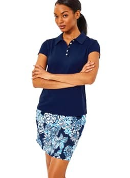 Lilly Pulitzer Women's Low Tide Navy UPF 50+ Luxletic Frida Scallop Polo Top