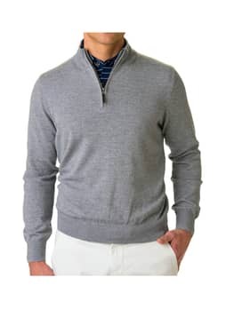 Fairway and Greene Men's Light Charcoal Baruffa Quarter-Zip Windsweater