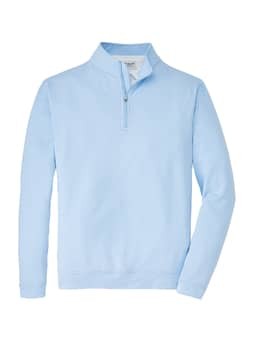 Peter Millar Men's Cottage Blue / White Perth Mini-Stripe Stretch Loop Terry Quarter-Zip