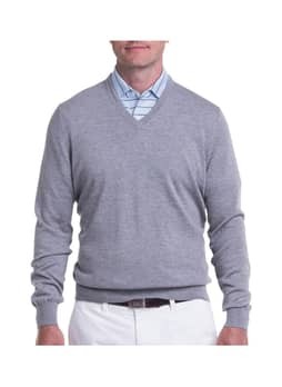 Fairway and Greene Men's Light Charcoal Baruffa V-Neck Sweater