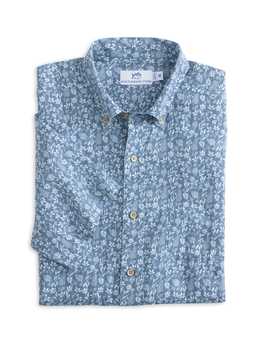 Southern Tide Men's Coronet Blue Linen Rayon Ditzy Floral Short-Sleeve Sport Shirt