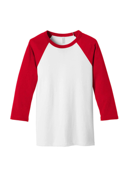 Bella + Canvas Men's White / Red 3/4-Sleeve Baseball T-Shirt