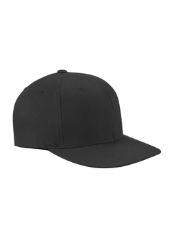 Flexfit Black Wooly Twill Pro Baseball On-Field Shape Hat with Flat Bill