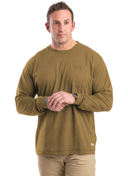 Berne Men's Brown Unisex Performance Long-Sleeve Pocket T-Shirt
