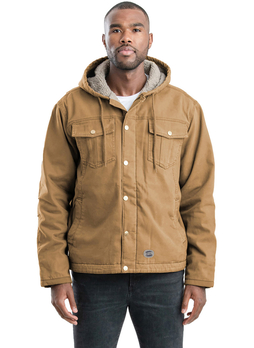 Berne Men's Brown Duck Vintage Washed Sherpa-Lined Hooded Jacket