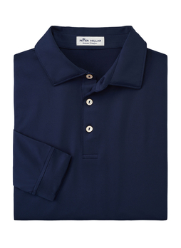 Peter Millar Men's Navy Solid Performance Long-Sleeve Jersey Polo