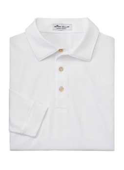 Peter Millar Men's White Solid Performance Long-Sleeve Jersey Polo