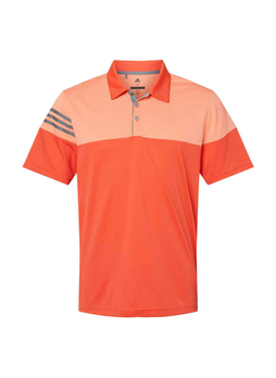 Adidas Men's Blaze Orange / Vista Grey Heathered 3-Stripes Colorblock Polo