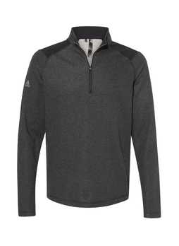 Adidas Men's Black Heather Heathered Quarter-Zip Pullover with Colorblocked Shoulders