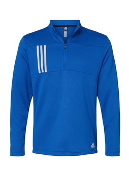 Adidas Men's Team Royal / Grey Two 3-Stripes Double Knit Quarter-Zip Pullover