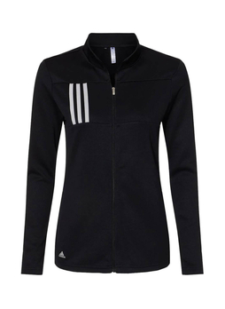 Adidas Women's Black / Grey Two 3-Stripes Double Knit Full-Zip Sweatshirt