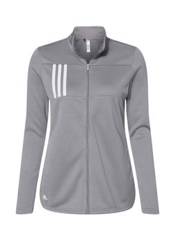 Adidas Women's Grey Three / White 3-Stripes Double Knit Full-Zip Sweatshirt