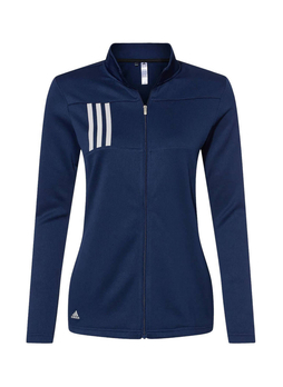 Adidas Women's Team Navy Blue / Grey 3-Stripes Double Knit Full-Zip Sweatshirt