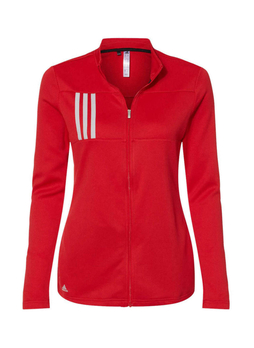 Adidas Women's Team Collegiate Red / Grey Two 3-Stripes Double Knit Full-Zip Sweatshirt