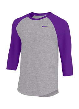 Nike Men's Dark Grey Heather / Court Purple Dri-FIT Three-Quarter-Sleeve Raglan T-Shirt
