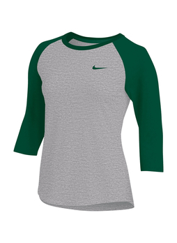 Nike Women's Dark Grey Heather / Gorge Green Dri-FIT Quarter-Sleeve Raglan Top